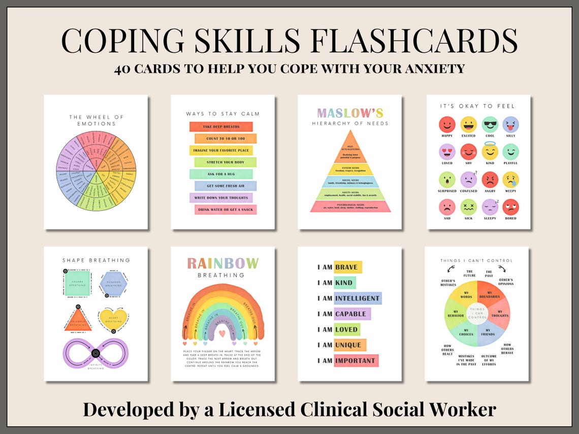Anxiety Coping Skills Flashcards Workbook Digital or Printable ...