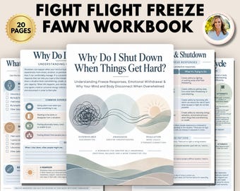 Fight Flight Freeze Fawn Workbook, Nervous System Regulation Trauma Response Tools Emotional Shut Down Therapy Worksheets for Teens & Adults