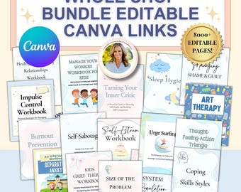 Whole Shop Therapie Arbeitsblatt Bundle mit bearbeitbaren Canva Links 8000+ Therapie Arbeitsblätter Arbeitsmappen Ressourcen für psychische Gesundheit Therapeut Werkzeuge DFY