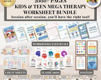 Teen therapy worksheet bundle for Kids & Teen Life Skills therapy workbook CBT for kids and teens mental health coping skills self-esteem