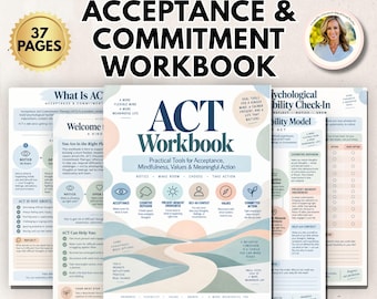 Acceptance and Commitment Therapy Workbook ACT Therapy Resource for Adults Emotional Awareness Mental Health Printable Digital Worksheets