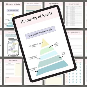 May include: A digital illustration of Maslow's Hierarchy of Needs pyramid with the 7 basic human needs labeled. The pyramid is divided into five levels: physiological, safety, belongingness and love, esteem, and self-actualization. The illustration is on a tablet screen.