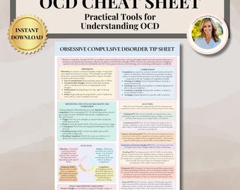 Obsessive Compulsive Disorder Coping Skills Tip Sheet for therapist, Cheat Sheet for OCD, Cognitive Behavioral Therapy Handout, ocd Cycle