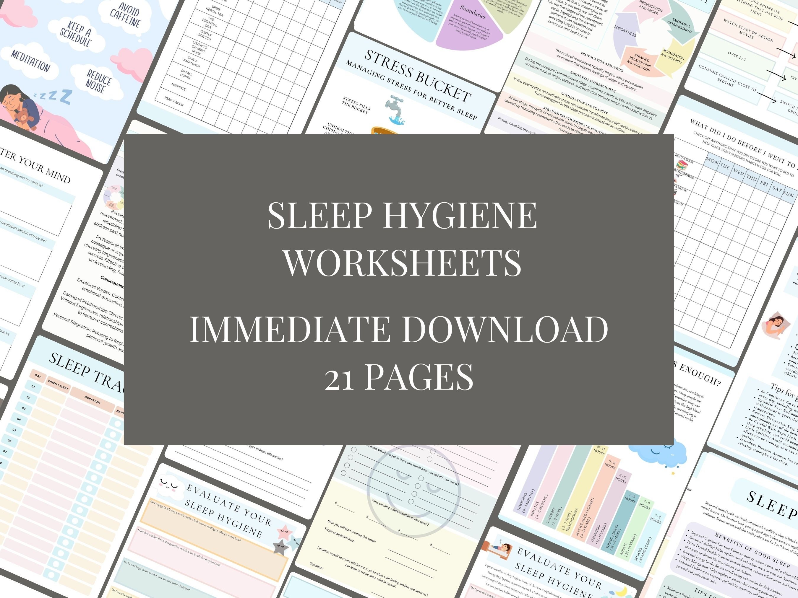 Sleep Hygiene Worksheets, Sleep Journal, Therapy Office Decor, Self ...