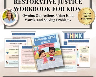 Restorative Justice Conflict Resolution Workbook for Kids conversation prompts & classroom management for teachers counselors social workers