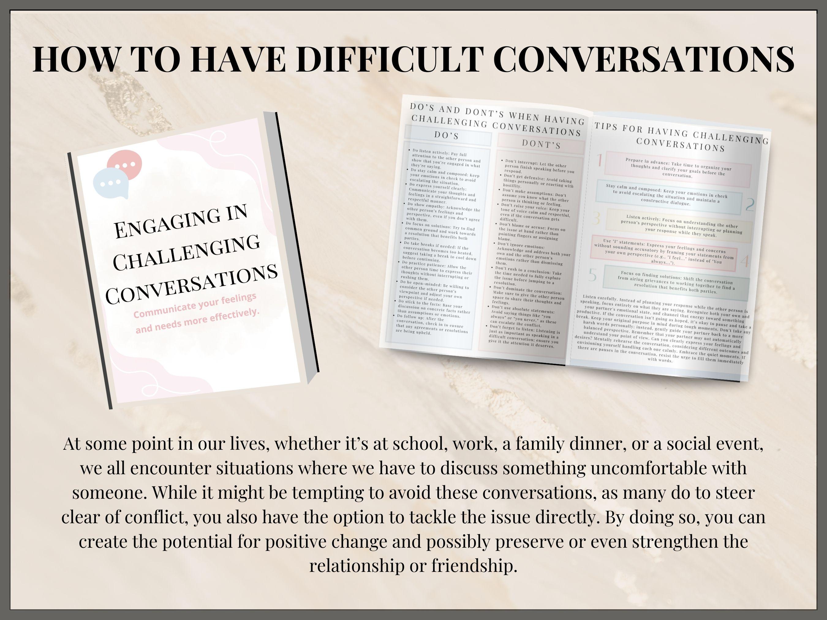 How to Have Challenging Conversations Therapy Worksheets, Conversations ...
