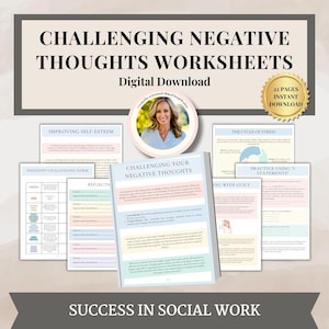 Challenging Automatic Negative Thoughts, Mental Health Printable, CBT Worksheet, Self Help Tool, Therapy Mental Health Counseling Aid