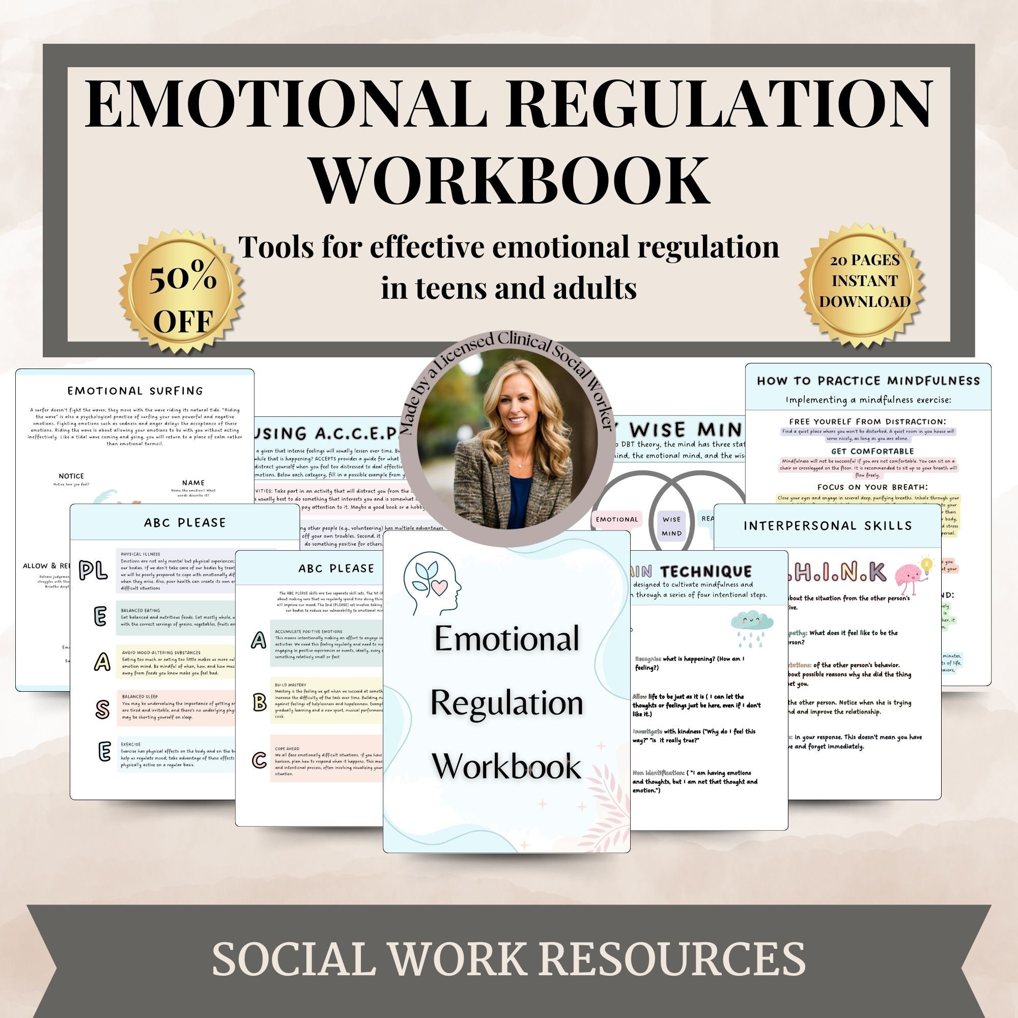 Emotional Regulation Toolkit for teens and adults, Mindfulness, self-care, anxiety relief, self-regulation, therapy worksheets, PTSD,DBT,CBT