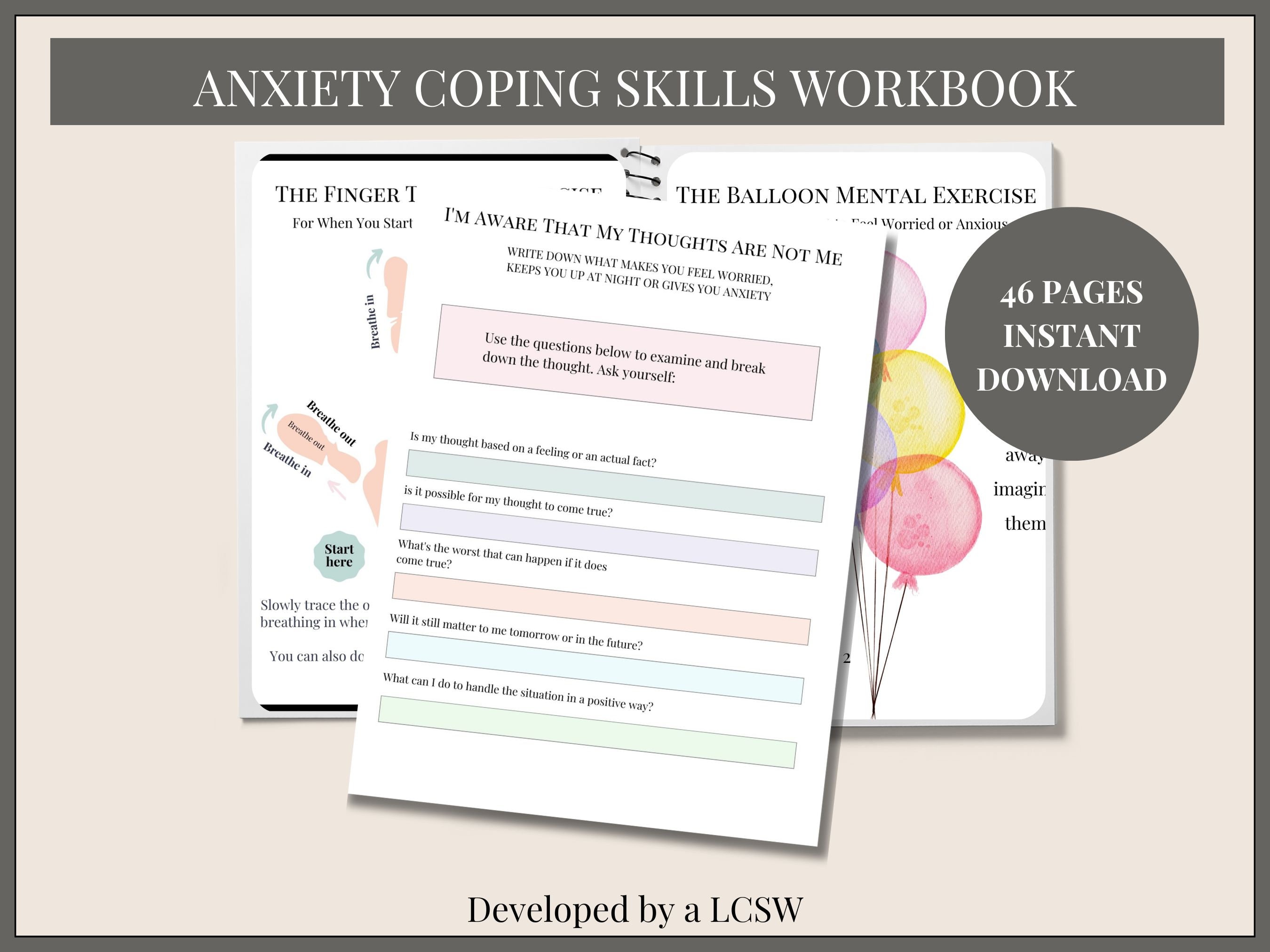Anxiety CBT Workbook Digital or Printable Worksheets for Worry Stress ...