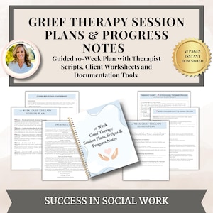 Sessieplannen van 10 weken Scripts en voortgangsnotities Digitale download voor counselors Toolkit voor rouwcounseling, werkboek rouwtherapie voor therapeut