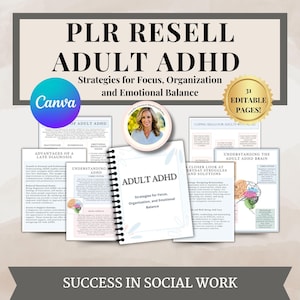 Peut inclure: Un ensemble de documents numériques intitulé PLR RESELL ADULT ADHD Strategies for Focus, Organization and Emotional Balance. La collection comprend 31 pages modifiables avec du texte, des schémas du cerveau et un portrait circulaire.