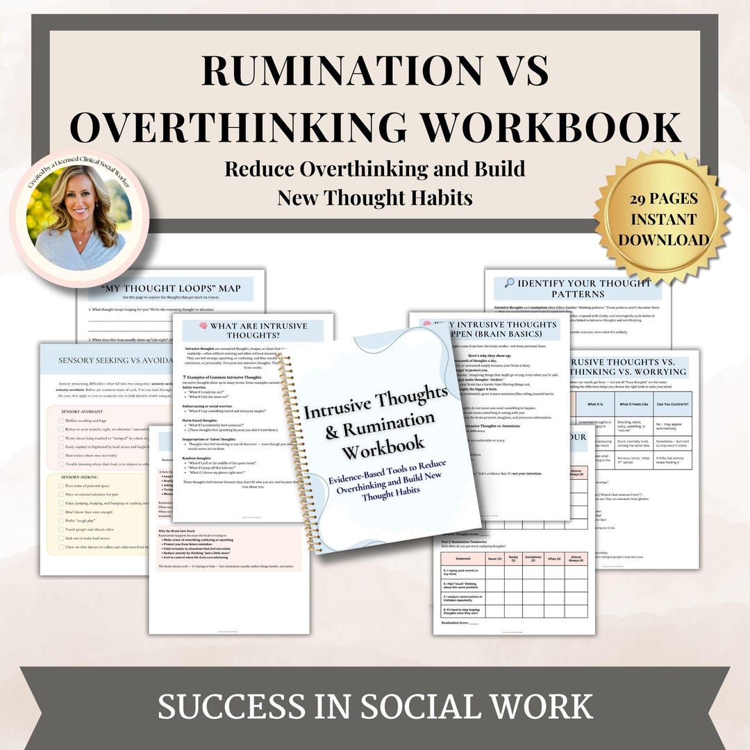 Intrusive Thoughts Vs Rumination Overthinking Journal Therapy Workbook ...