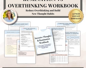 Intrusive Thoughts vs Rumination Overthinking Journal Therapy workbook Coping Strategies Are you an overthinker CBT+DBT ADHD Worksheets