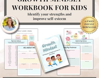 Kids Growth Mindset Workbook, Social Emotional Learning Worksheets, Therapy Activities for Negative Thoughts, Self-Esteem & Confidence SEL