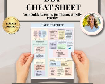 DBT Cheat Sheet, Therapy Worksheet, DBT Skills, mental health printable, therapy resources, social work resources,Borderline, bpd treatment