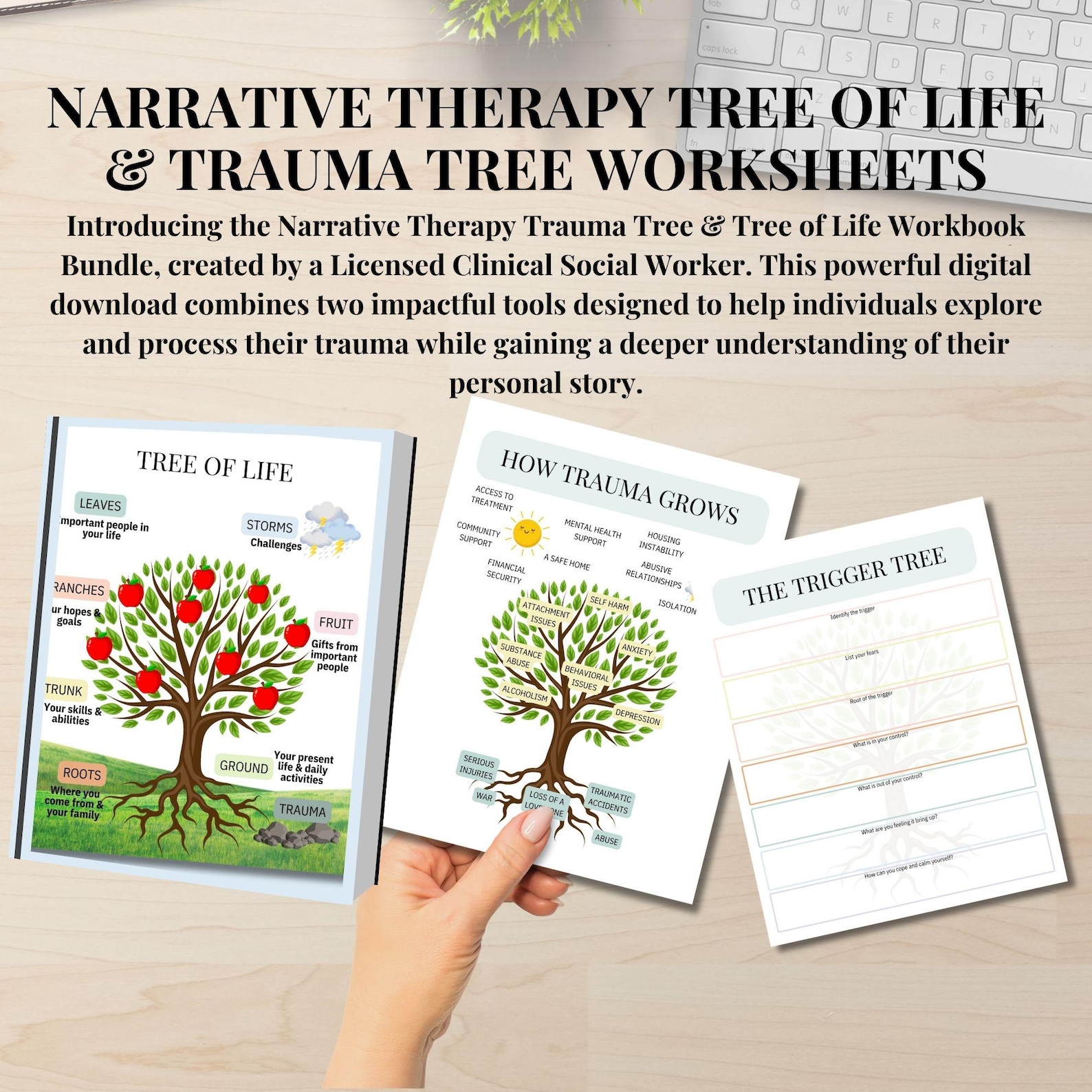 Narrative Therapy Worksheet Bundle Tree of Life and Trauma Tree Life Story, Tree of Life, PTSD