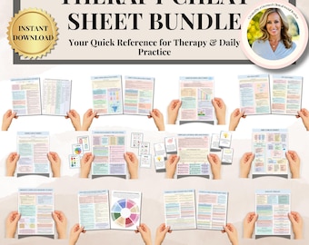 Cheat Sheet Bundle for therapist Impulse Control Anger Management ADHD-Executive Functioning DBT, cbt EMDR Grief & Somatic Therapy Handout