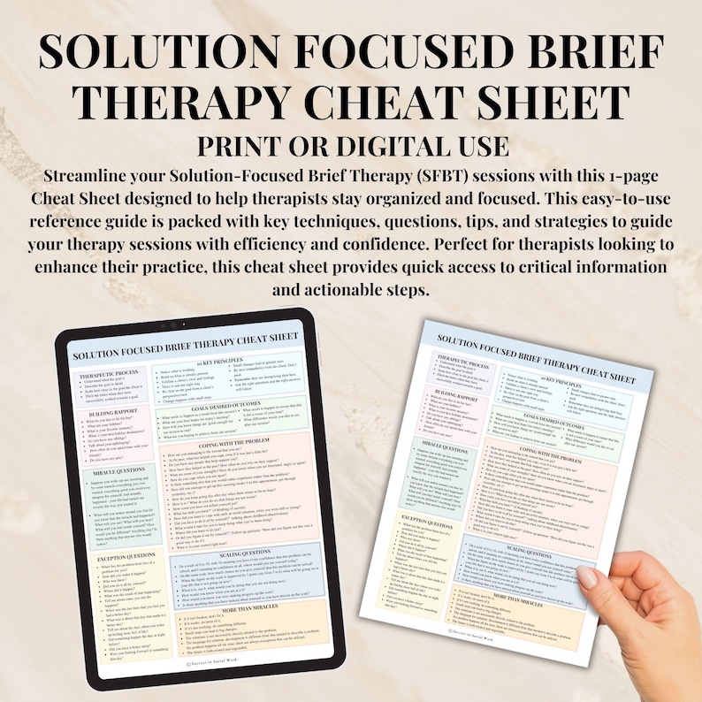 Solution-focused Brief Therapy Cheat Sheet | SFBT Therapist Guide ...