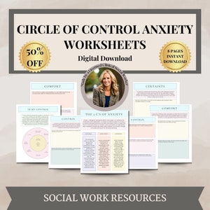 Fogli di lavoro sull'ansia, circolo di controllo, strumenti terapeutici, fogli di lavoro sulla terapia, diario sull'ansia, arredamento dell'ufficio terapeutico, psicologia sociale, DBT, CBT