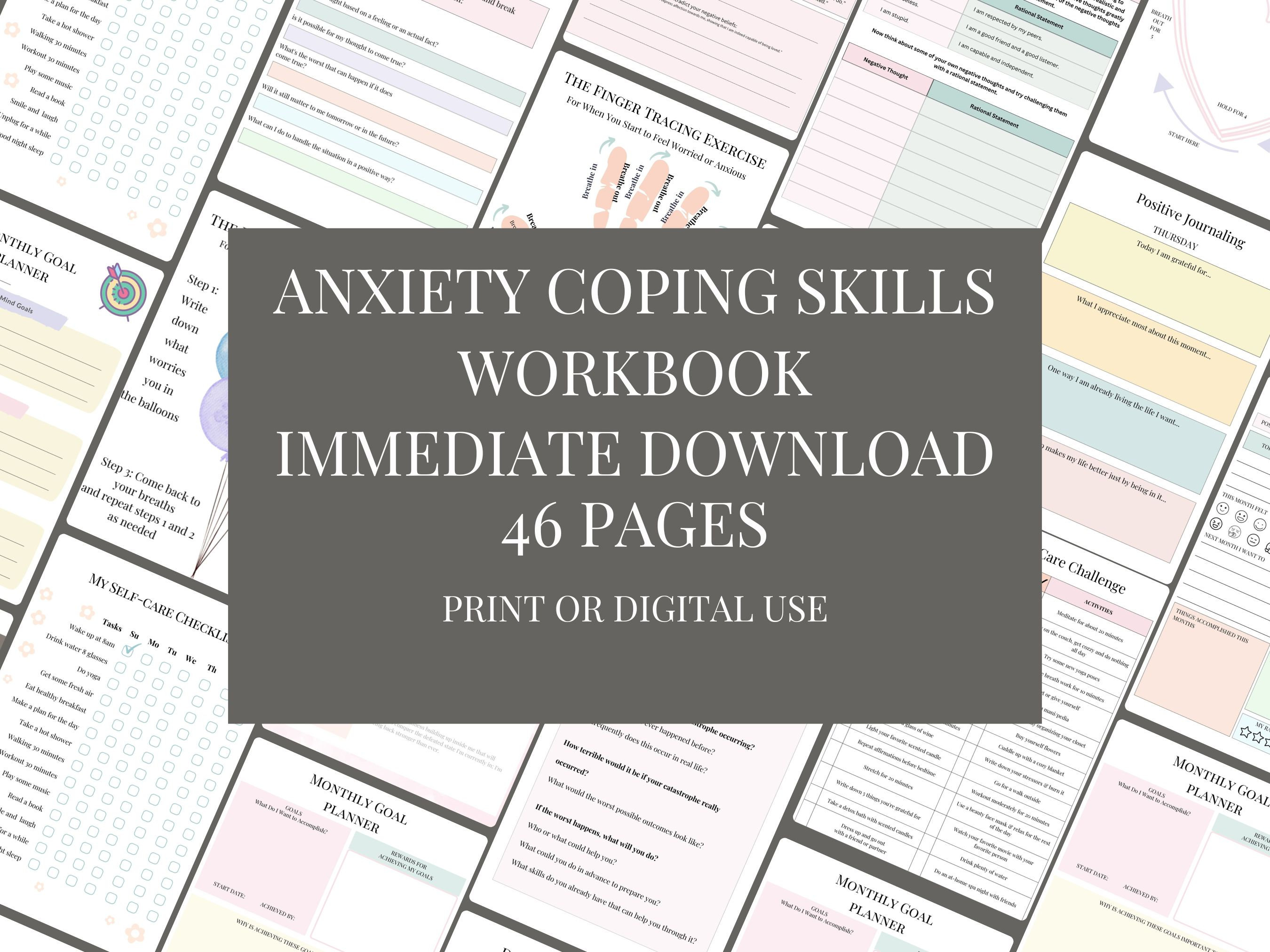 Anxiety CBT Workbook Digital or Printable Worksheets for Worry Stress ...