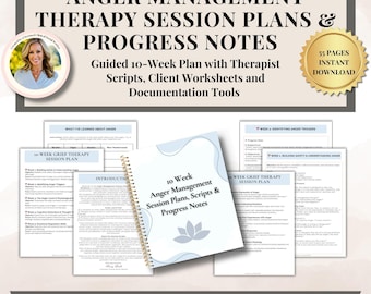 Anger Management Therapy Session Plans, 10-Week Counseling Workbook for Therapists,Progress Notes & Worksheets for Adults therapy worksheets