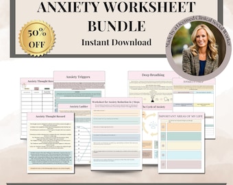 Anxiety Worksheets Bundle, Therapy Tools, Therapy Worksheets, Therapy Resources, Self-help, anxiety CBT, DBT, social work resources, journal
