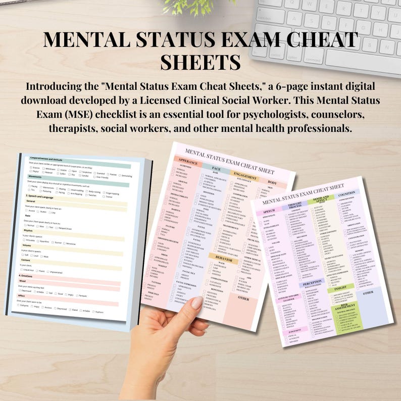 Mental Status Exam Cheat Sheet, MSE Reference Sheet,therapy Tools ...