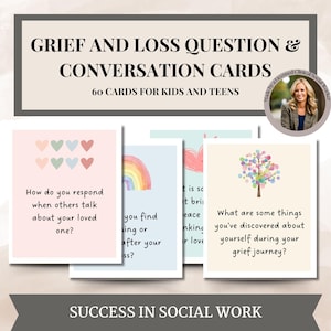 Questions sur le deuil et la perte et cartes de conversation pour les enfants et les adolescents, cartes d'affirmation, ressources thérapeutiques, counseling en cas de deuil