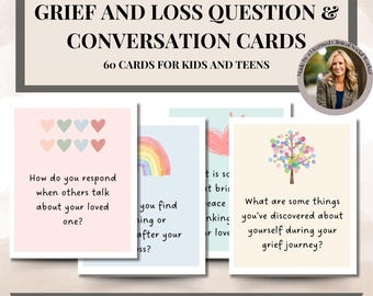 Grief and loss question and conversation cards for kids and teens, affirmation cards therapy resources, grief counseling bereavement