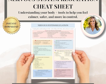 Nervous System Regulation Cheat Sheet: Somatic Therapy & Vagus Nerve Exercises PDF grounding techniques, somatic exercises therapist tools