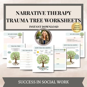 Trauma Tree Narrative Therapy Life Story Worksheet, Tree of Life, PTSD and Trauma Therapy, anxiety coping skill, EMDR, Narrative Therapy