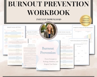 Cahier d'exercices sur l'épuisement professionnel et la prévention, feuilles de travail sur le stress, autosoins, feuilles de travail sur la thérapie, auto-assistance pour le planificateur de santé mentale, journal de l'anxiété, TCC