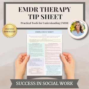 Könnte beinhalten: Ein druckbares Merkblatt zum Verständnis der EMDR-Therapie. Das Blatt enthält eine Spickzettel mit Schlüsselbegriffen, den Phasen der Therapie und typischen bilateralen Stimulationstechniken. Das Blatt trägt den Titel "EMDR Therapy Tip Sheet: Practical Tools for Understanding EMDR".
