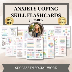 Angst copingvaardigheden Flashcards werkboek Digitale of afdrukbare werkbladen voor zorgen Stress Paniek, zelfhulp angst werkbladen, therapiehulpmiddelen
