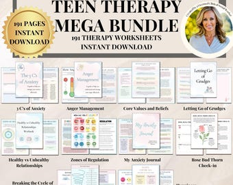 Puede incluir: Un paquete de descarga digital de 191 hojas de trabajo de terapia para adolescentes. Las hojas de trabajo cubren temas como el manejo de la ira, la ansiedad, las relaciones saludables y dejar ir los rencores. Las hojas de trabajo están diseñadas para ayudar a los adolescentes a afrontar los desafíos emocionales y desarrollar mecanismos de afrontamiento saludables.