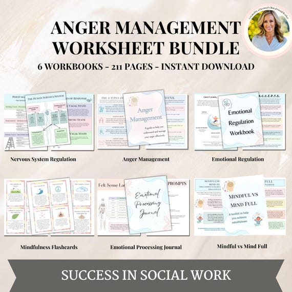 Anger Therapy Workbook Bundle, Anger Management Workbook & Worksheets, Anger Workbook Adults, Anger Coping Skill Anger Therapy Worksheets