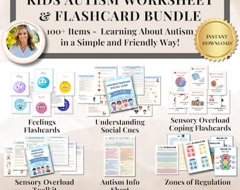 Kids Autism Workbook Bundle for Therapist, Social Worker, Parent & School Counselor Resource Social Skills Emotions Sensory Worksheets SEL