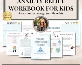 CBT worry workbook for kids, anxiety, Managing Worries for Kids, confidence, worries, SEL, emotions anxiety relief, therapy worksheets Kids