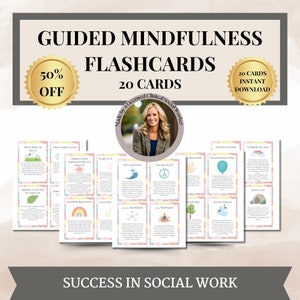 Flash-kaarten voor begeleide mindfulness, vaardigheidskaarten voor het omgaan met angst, script voor begeleide mindfulness, sociale angst, zelfzorg, therapiewerkbladen zelfhulp