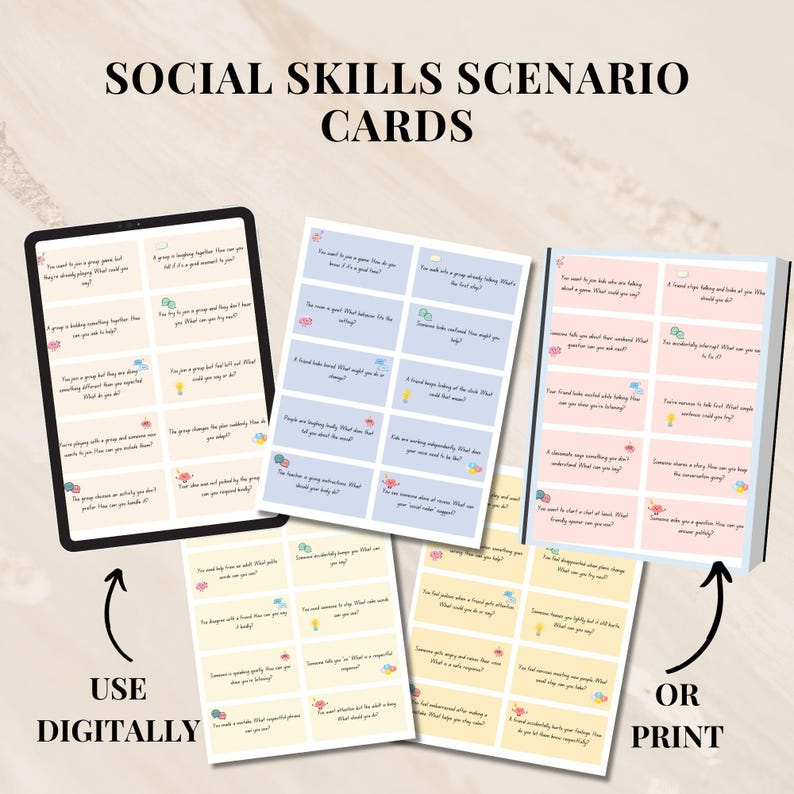 Social Skills Scenario Cards for Kids 120 SEL Prompts for Autism Social ...