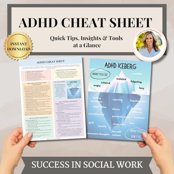 ADHD Executive functioning Cheat Sheet, ADHD Worksheets, Kids Teen Coping Skills Tool,Executive Dysfunction, ADHD Iceberg,Anxiety Depression