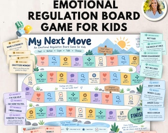 Emotional Regulation Board Game for Kids, Coping Skills Therapy Game, Feelings Cards, School Counseling Activity, SEL Printable Game