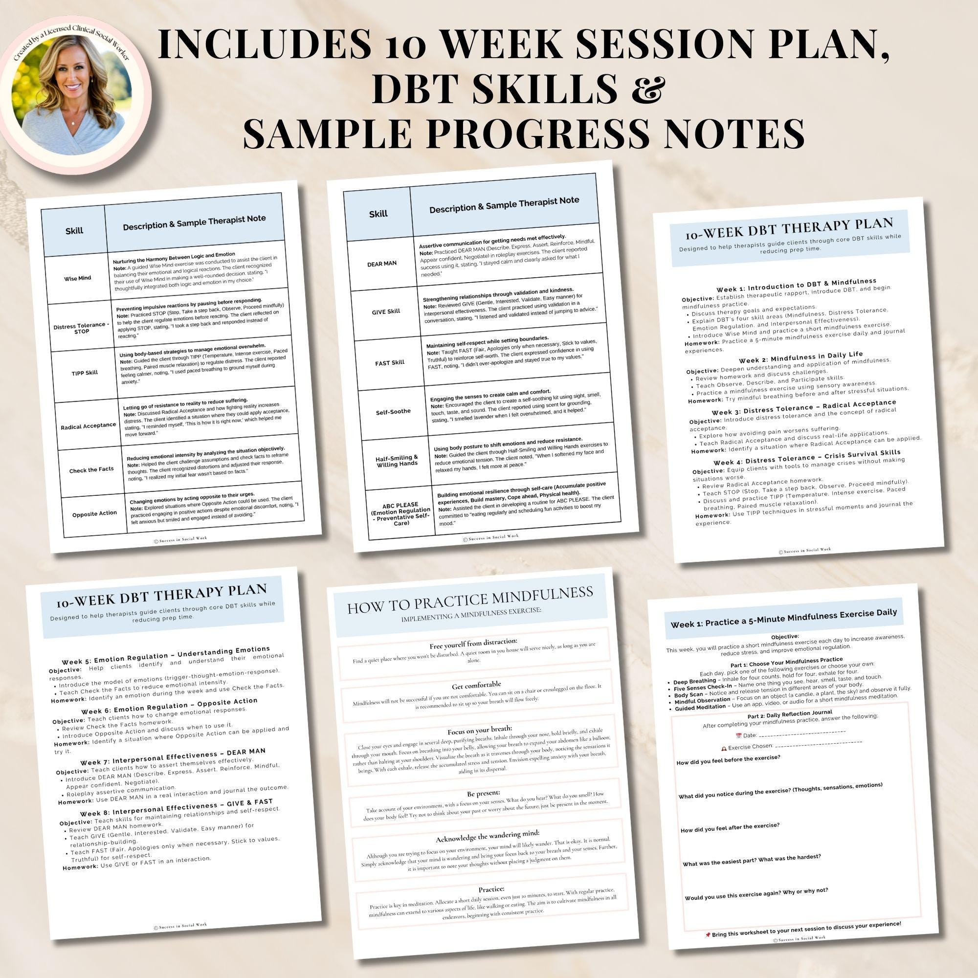 DBT Therapist Toolkit Session Plans & Progress Notes for Therapy ...