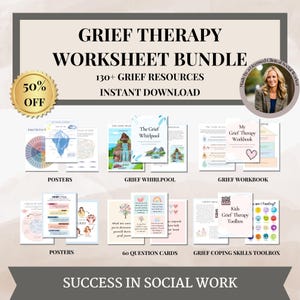 Paquete de duelo y pérdida, recursos para padres de Grief Whirlpool, habilidades para afrontar la muerte, aprendizaje socioemocional, SEL, hojas de trabajo de terapia para niños, TCC