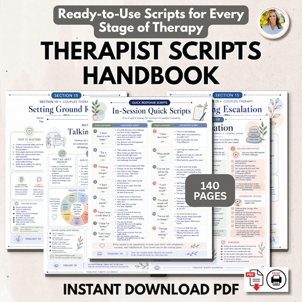 Therapist Scripts Handbook, Evidence-Based Therapy Scripts for Mental Health Professionals New Therapist Resources Printable Therapy Tools