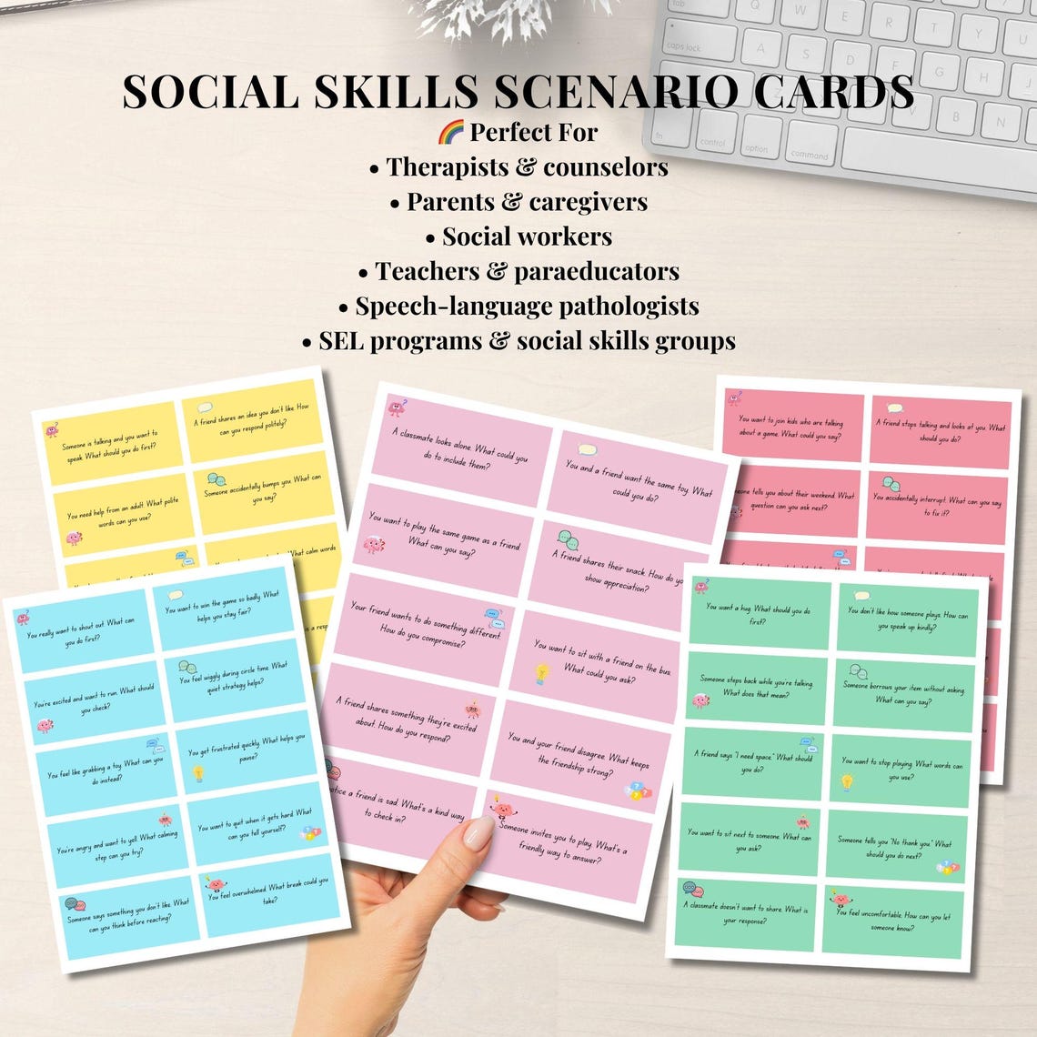 Social Skills Scenario Cards for Kids 120 SEL Prompts for Autism Social ...