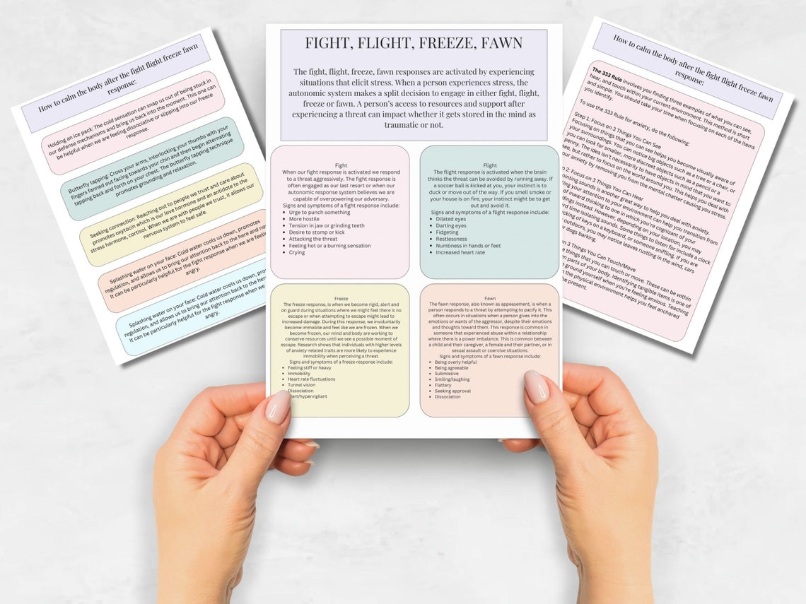 Fight Flight Freeze Fawn Therapy Worksheets, Stress Response, Fight or ...