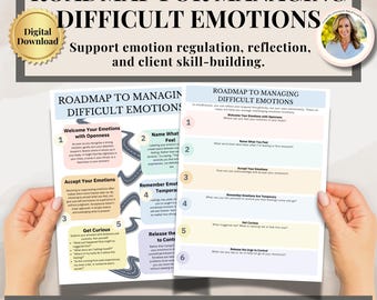 Feelings Wheel & Emotions Worksheet PDF for Teens and Adults Roadmap to Manage Difficult Emotions Therapist Tool Digital Counseling Resource