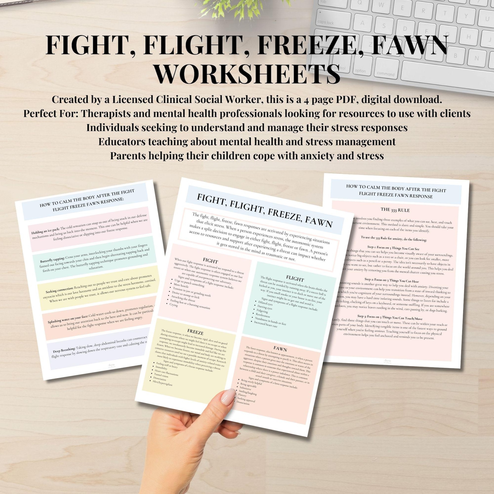 Fight Flight Freeze Fawn Therapy Worksheets, Stress Response, Fight or ...