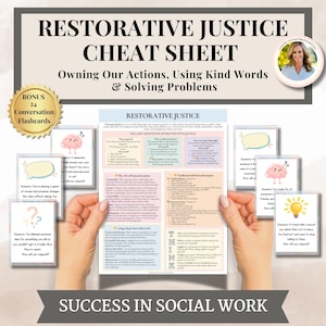 Restorative Justice Cheat Sheet Conflict Resolution Kids conversation prompts & classroom management for teachers counselors social workers